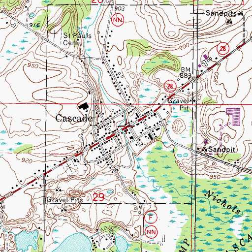 Topographic Map of Cascade, WI