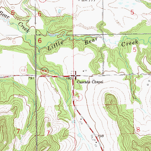 Topographic Map of Cascade Chapel, WI