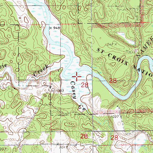 Topographic Map of Casey Creek, WI