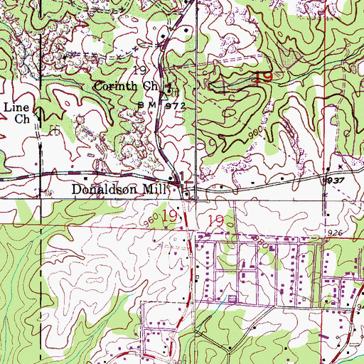 Topographic Map of Donaldson Mill, AL