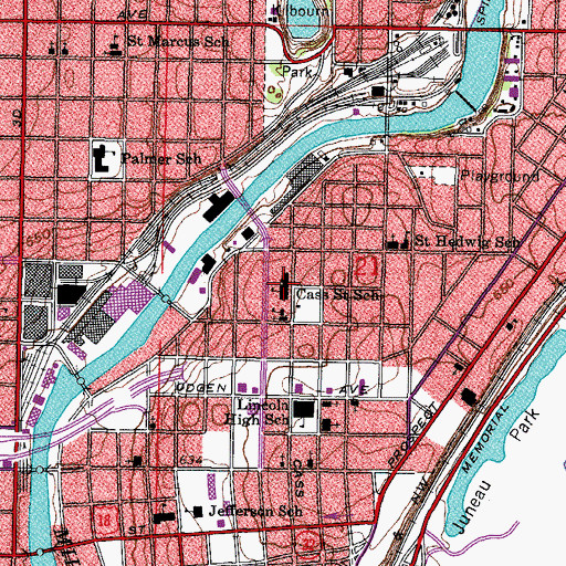 Topographic Map of Cass Street Elementary School, WI