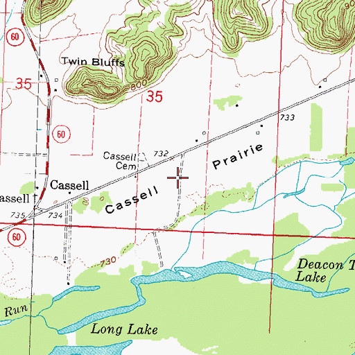 Topographic Map of Cassell Prairie, WI
