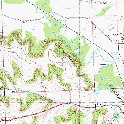 Topographic Map of Castle Rocks, WI