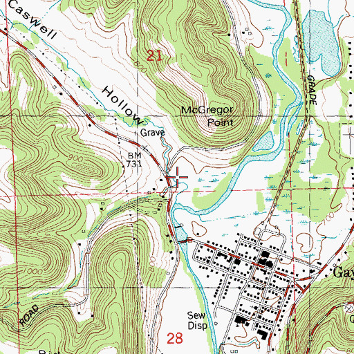 Topographic Map of Caswell Hollow, WI