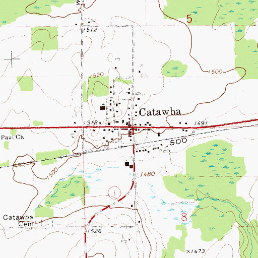 Topographic Map of Catawba, WI