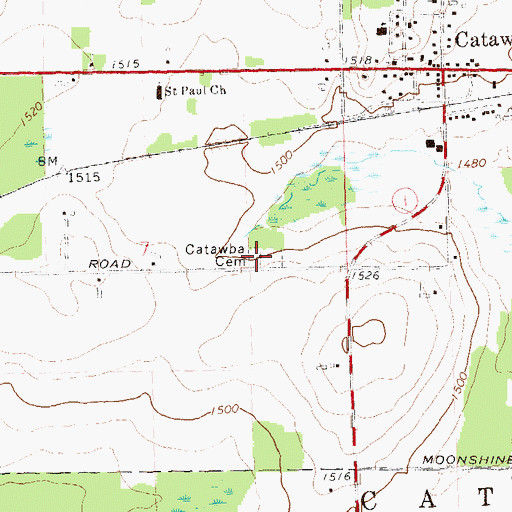 Topographic Map of Catawba Cemetery, WI