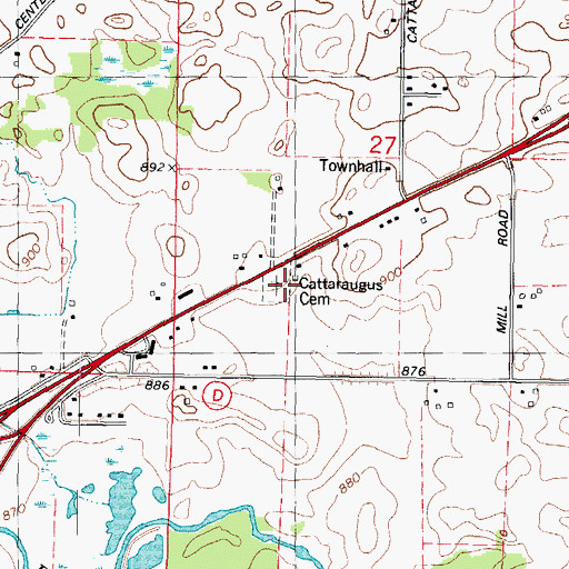 Topographic Map of Cattaraugus Cemetery, WI