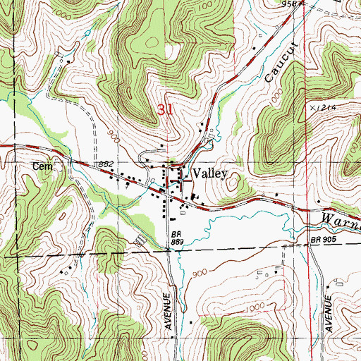 Topographic Map of Caucut Valley, WI