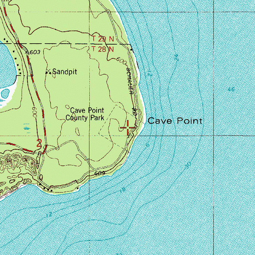 Topographic Map of Cave Point, WI