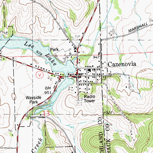 Topographic Map of Cazenovia, WI