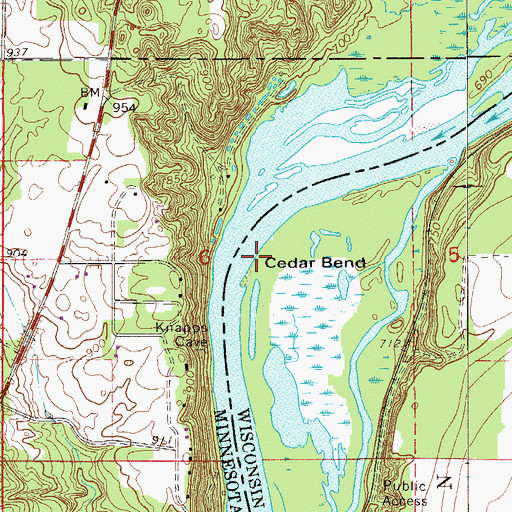 Topographic Map of Cedar Bend, WI