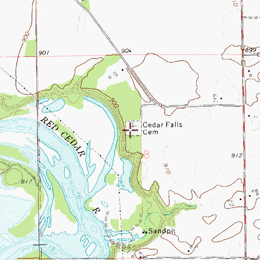 Topographic Map of Cedar Falls Cemetery, WI