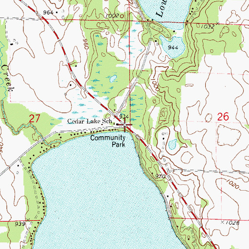 Topographic Map of Cedar Lake School, WI