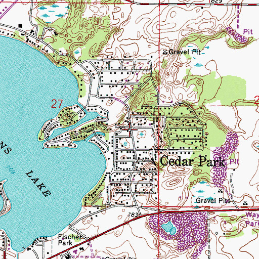 Topographic Map of Cedar Park, WI