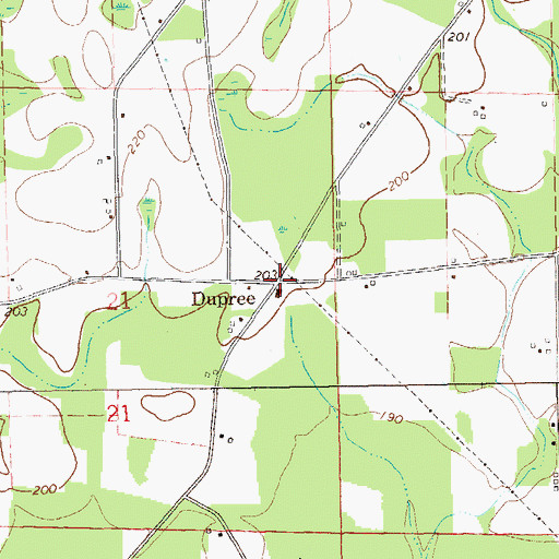Topographic Map of Dupree, AL