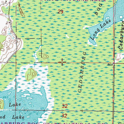 Topographic Map of Cedarburg Bog State Natural Area, WI