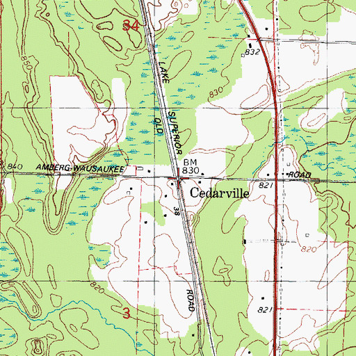Topographic Map of Cedarville, WI