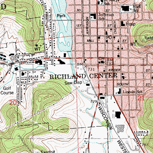 Topographic Map of Center Creek, WI
