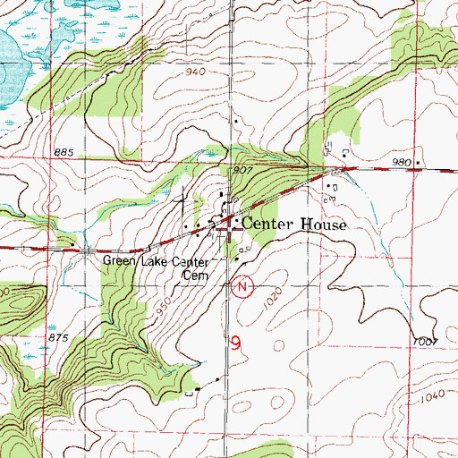 Topographic Map of Center House, WI