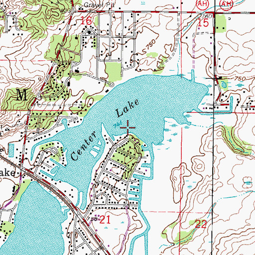 Topographic Map of Center Lake, WI