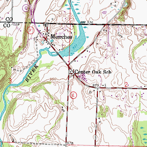 Topographic Map of Center Oak School (historical), WI