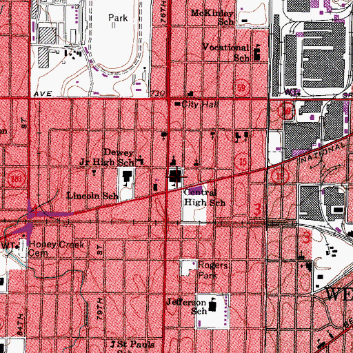 Topographic Map of Central High School (historical), WI