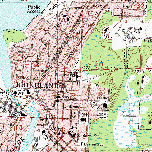 Topographic Map of Central Elementary School, WI