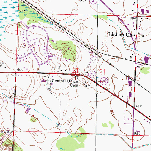 Topographic Map of Central Union Cemetery, WI