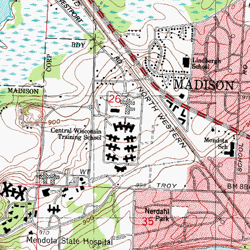 Topographic Map of Central Wisconsin Center School, WI