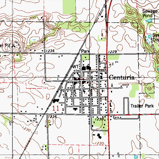 Topographic Map of Centuria, WI