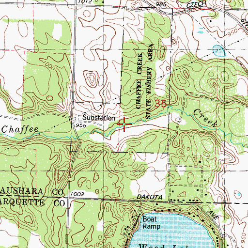 Topographic Map of Chaffee Creek State Fishery Area, WI