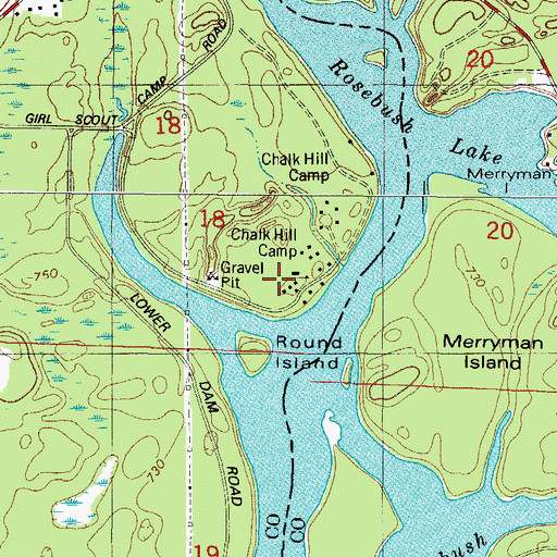 Topographic Map of Chalk Hill Camp, WI