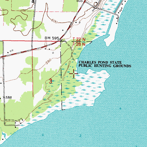 Topographic Map of Charles Pond State Public Hunting Grounds, WI