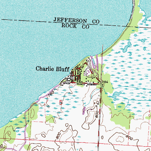 Topographic Map of Charlie Bluff, WI