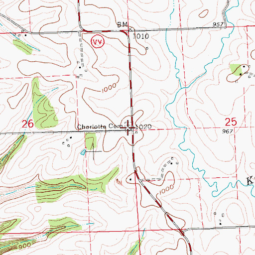 Topographic Map of Charlotte Cemetery, WI
