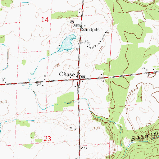 Topographic Map of Chase, WI