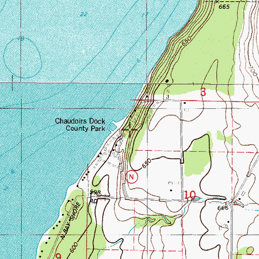Topographic Map of Chaudoirs Dock County Park, WI
