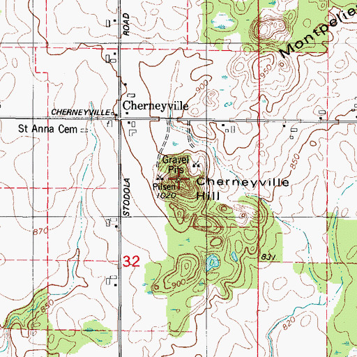 Topographic Map of Cherneyville Hill, WI