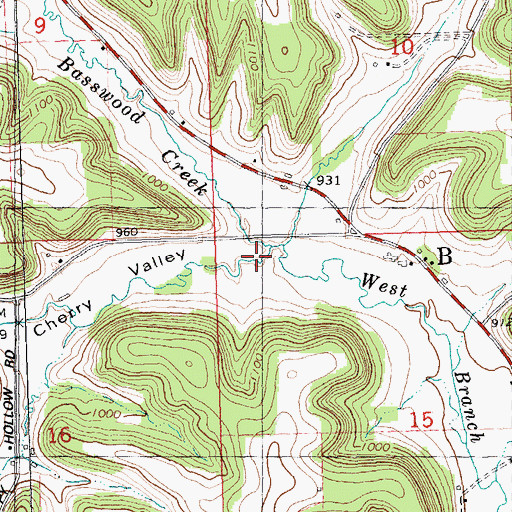 Topographic Map of Cherry Valley, WI