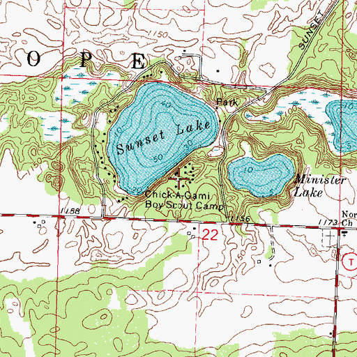 Topographic Map of Chick-A-Gami Bay Scout Camp, WI