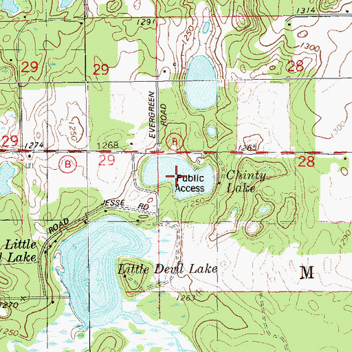 Topographic Map of Chinty Lake, WI