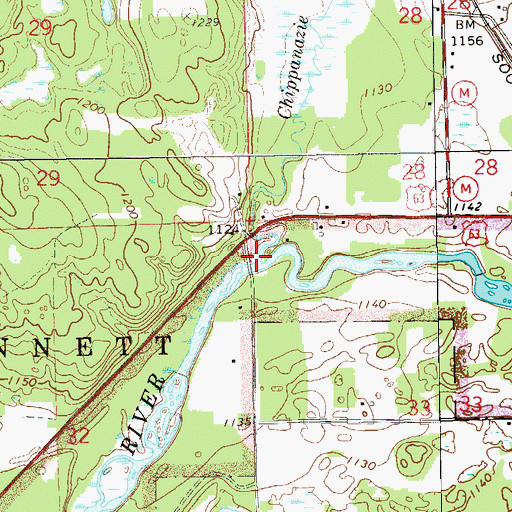 Topographic Map of Chippanazie Creek, WI