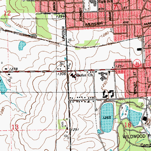 Topographic Map of Christ Lutheran Church, WI