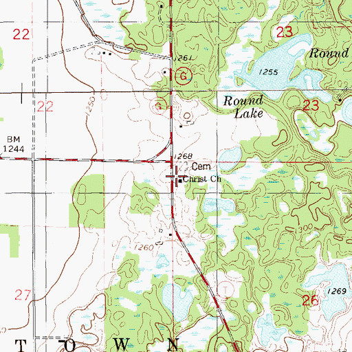 Topographic Map of Christ Church, WI