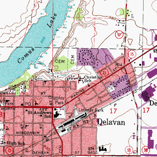 Topographic Map of Delavan Christian School, WI