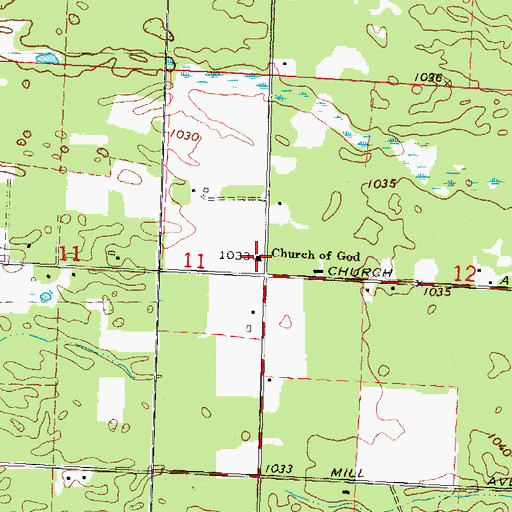 Topographic Map of Church of God, WI