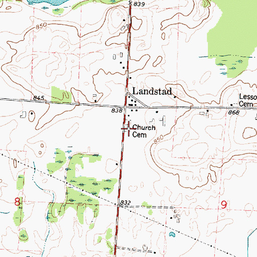 Topographic Map of Church Cemetery, WI