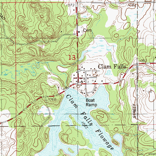 Topographic Map of Clam Falls, WI
