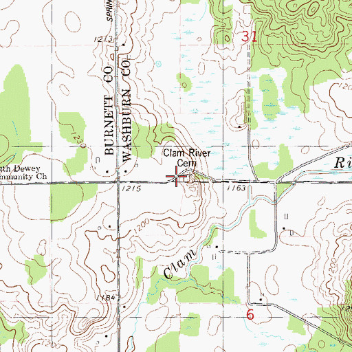 Topographic Map of Clam River Cemetery, WI