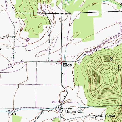 Topographic Map of Elon, AL